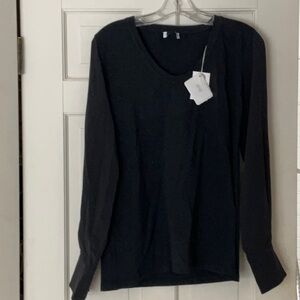 Brunello CUCINELLI l/s Jersey top with sheer black sleeves xl dark grey tag snip